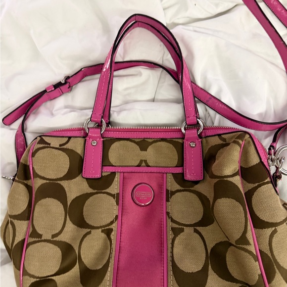 Coach Brown and Pink Signature Shoulder Bag